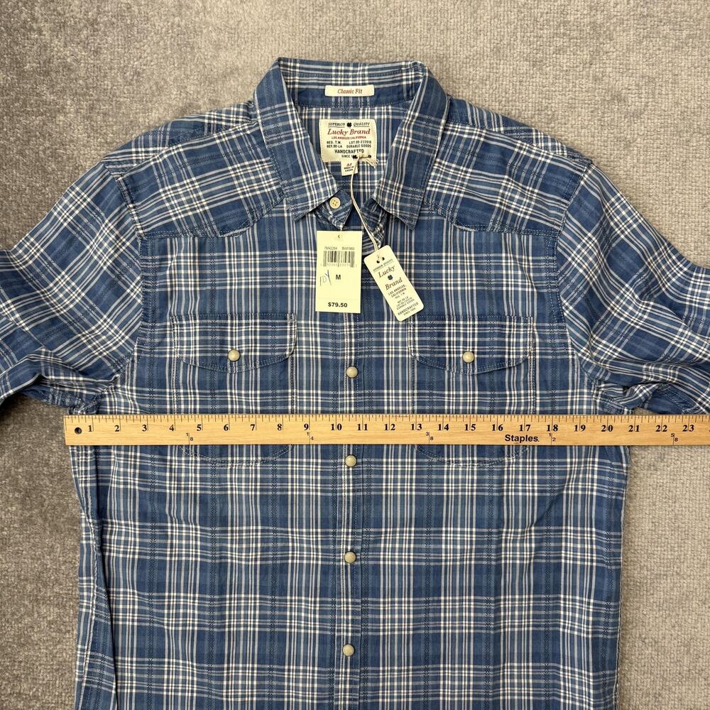 Lucky Brand Shirt Mens Medium Blue Plaid Classic Fit Long Sleeve True Indigo - Picture 7 of 9